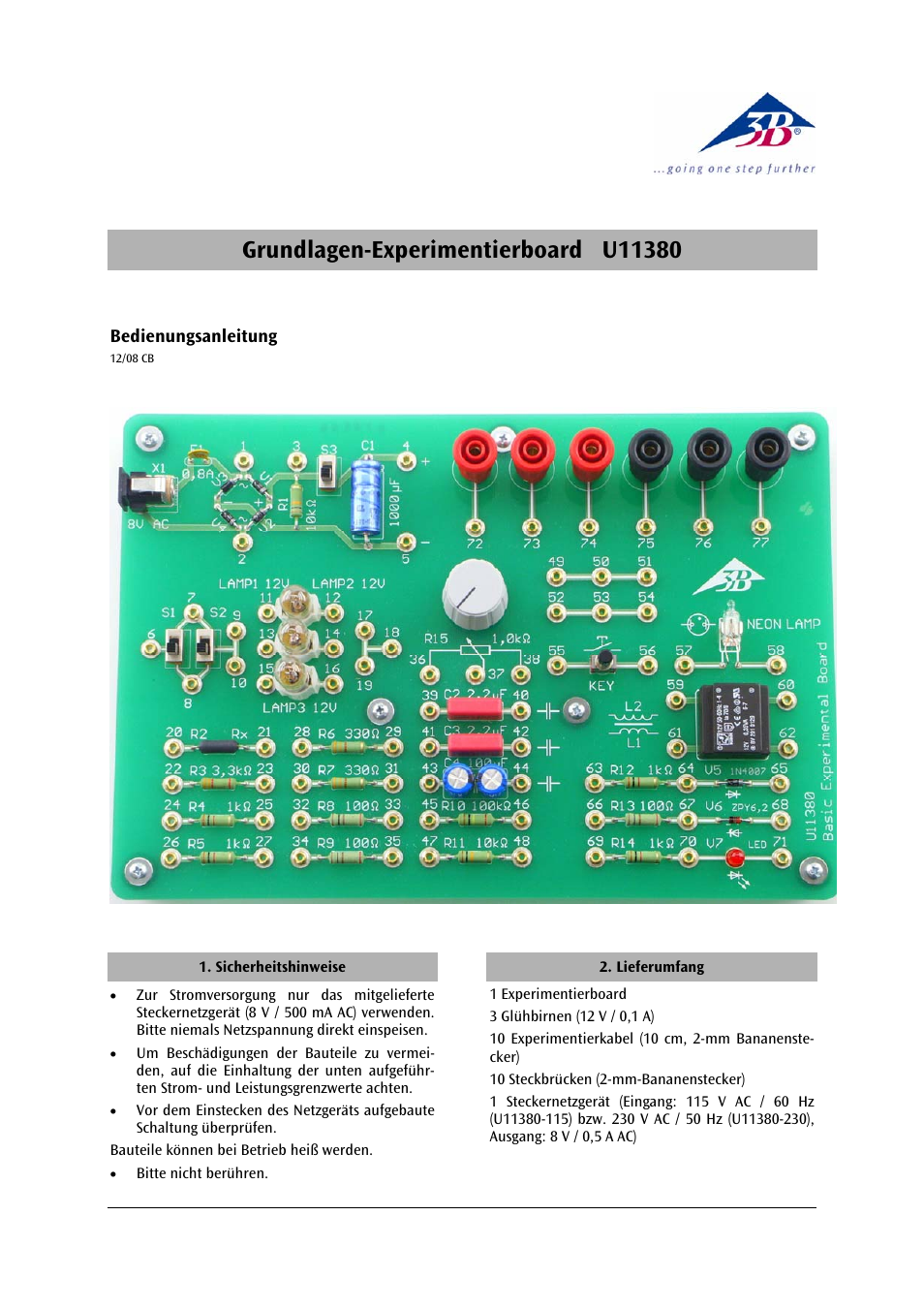 3B Scientific Basic Experiment Board (115 V, 50__60 Hz) User Manual | 24 pages