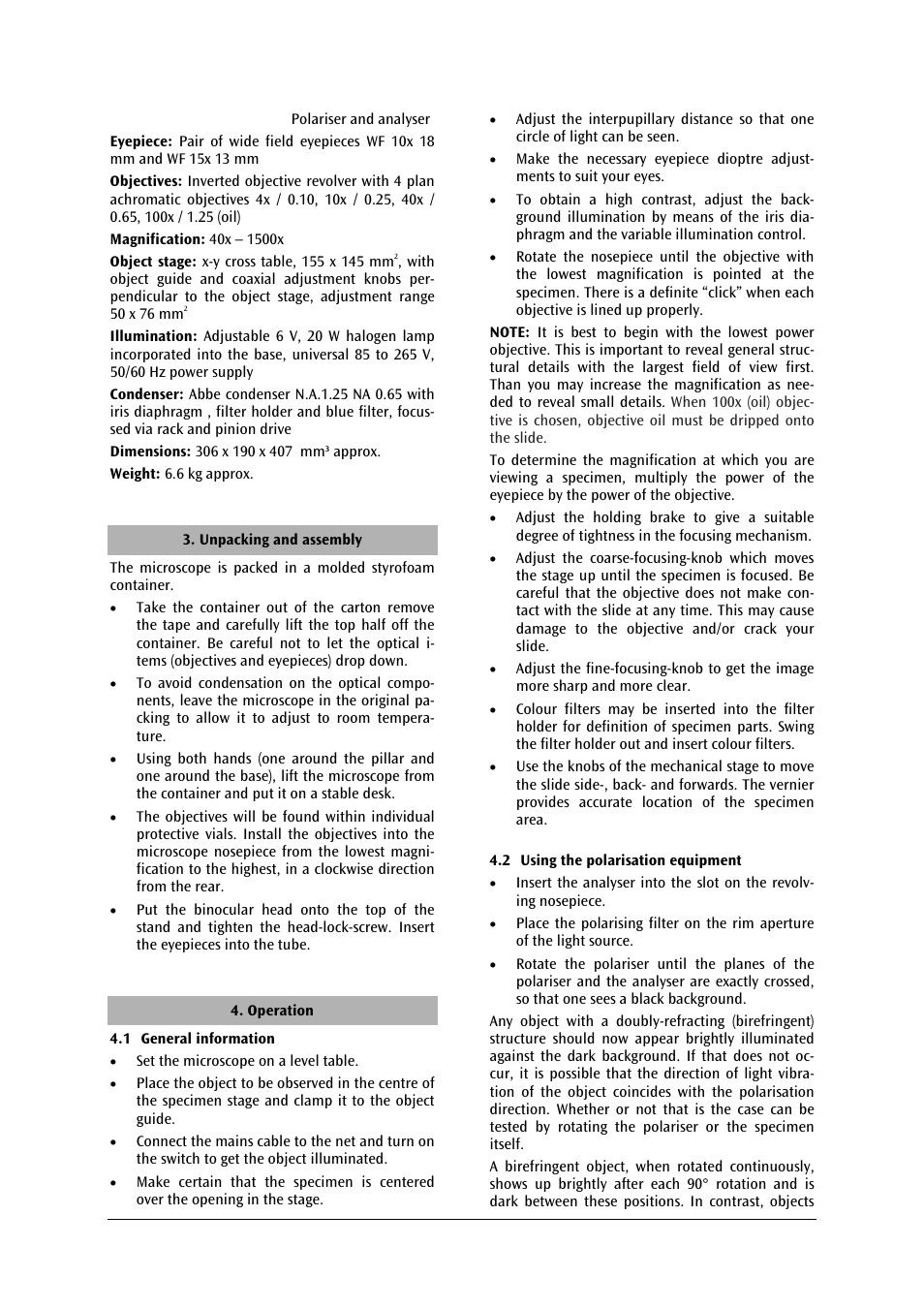 3B Scientific Binocular Microscope Model 500 with Polarization Equipment User Manual | Page 6 / 24