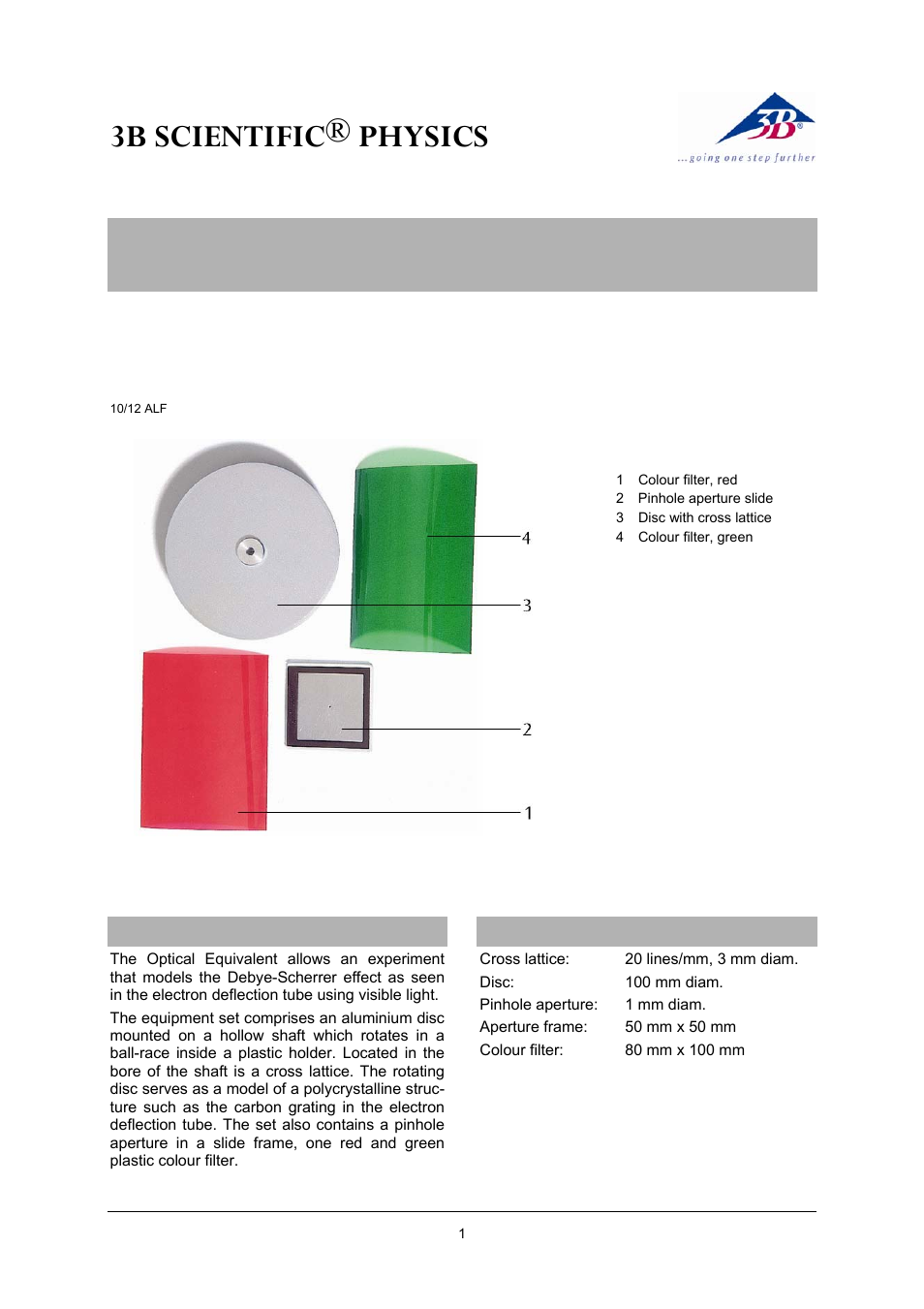 3B Scientific Teltron Optical Equivalent to Debye-Scherrer Interference User Manual | 2 pages