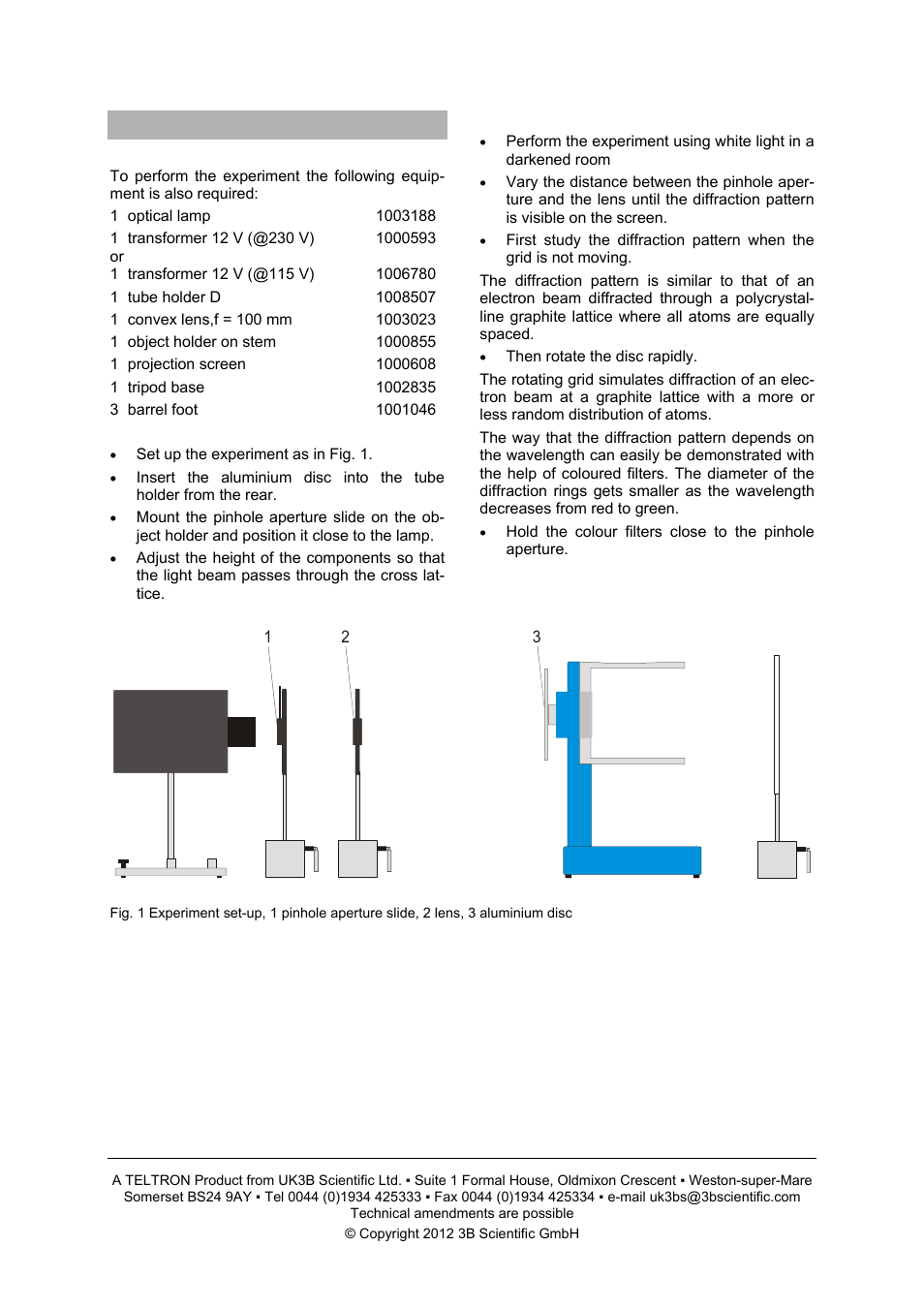 3B Scientific Teltron Optical Equivalent to Debye-Scherrer Interference User Manual | Page 2 / 2
