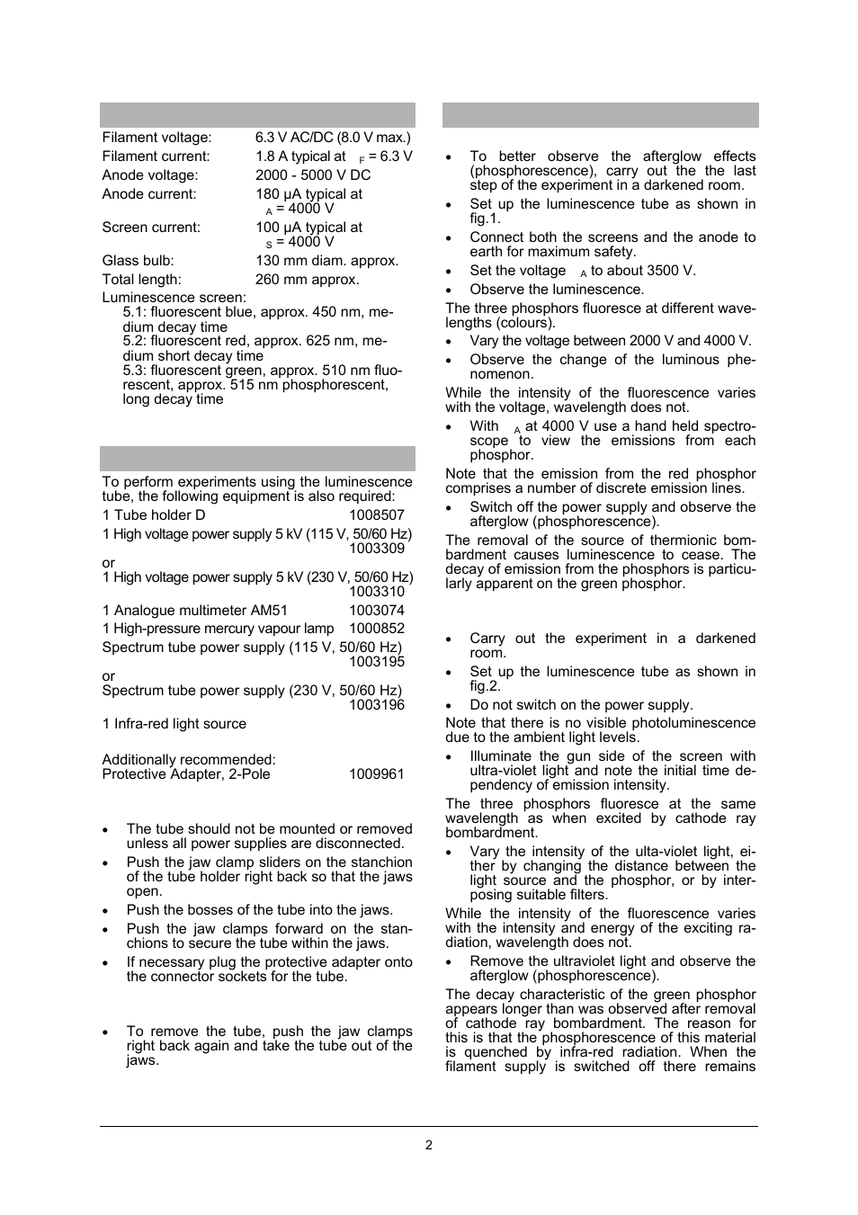 3B Scientific Teltron Luminescence Tube D User Manual | Page 2 / 4