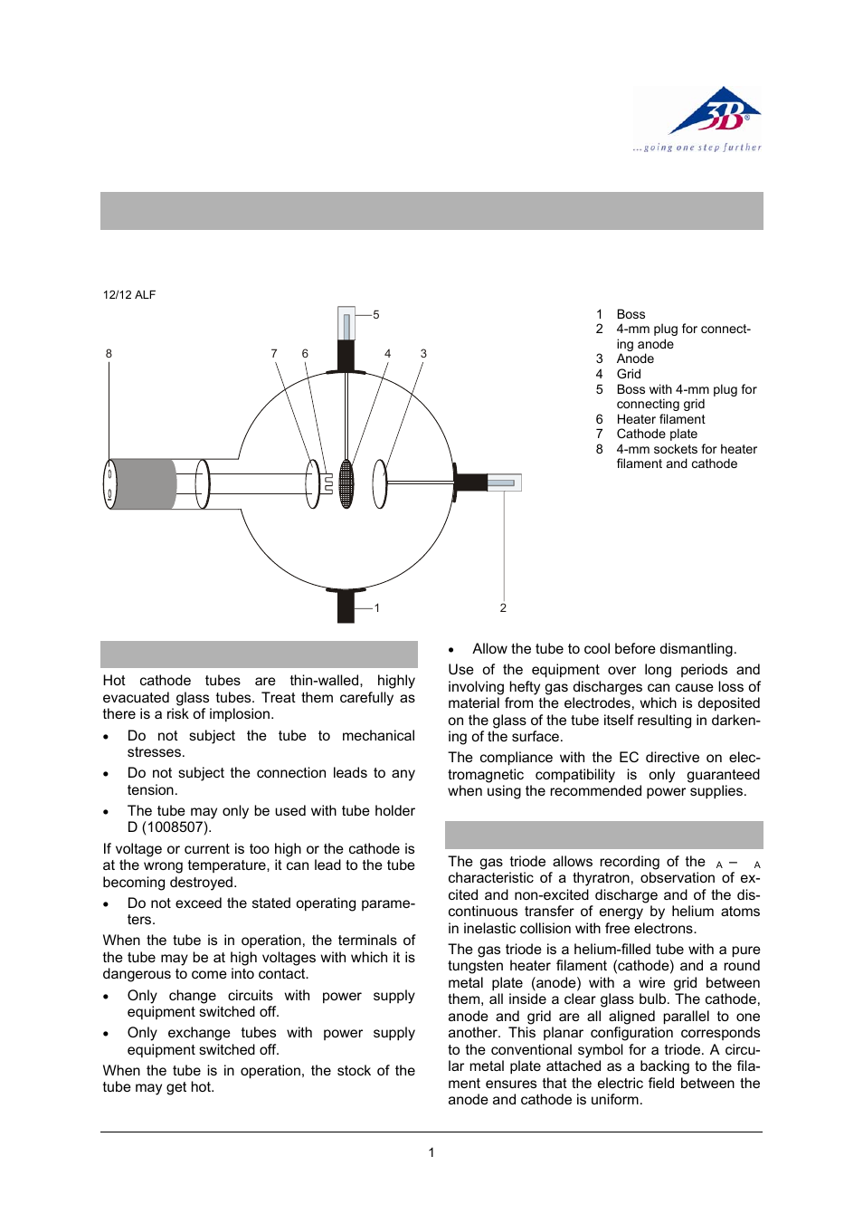 3B Scientific Teltron Triode D, Helium-filled User Manual | 4 pages