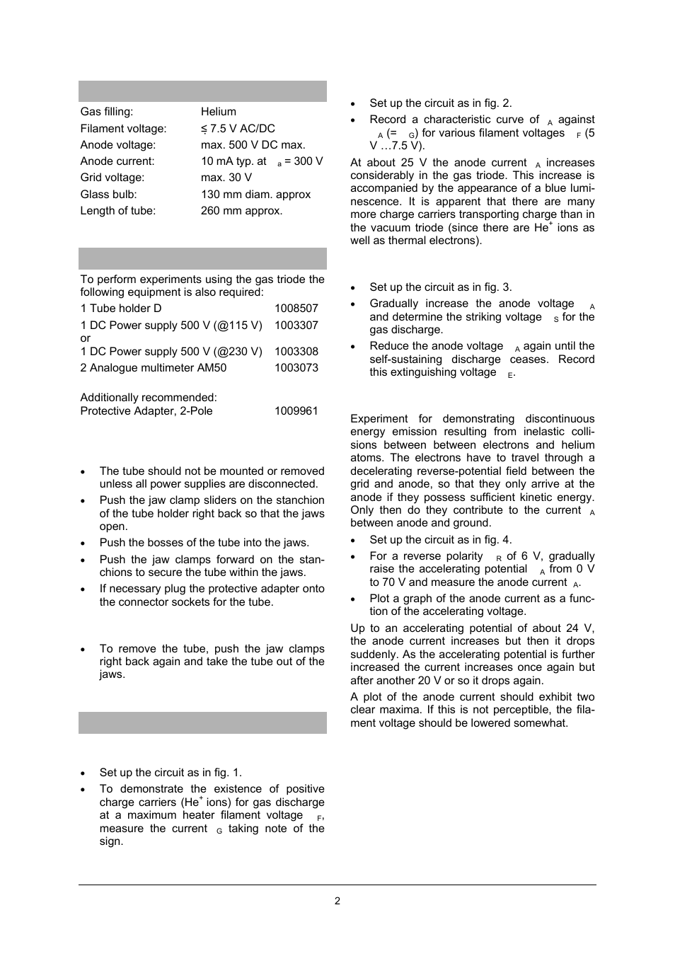 3B Scientific Teltron Triode D, Helium-filled User Manual | Page 2 / 4