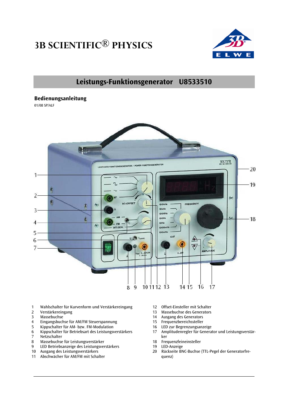 3B Scientific Power Function Generator (115 V, 50__60 Hz) User Manual | 24 pages