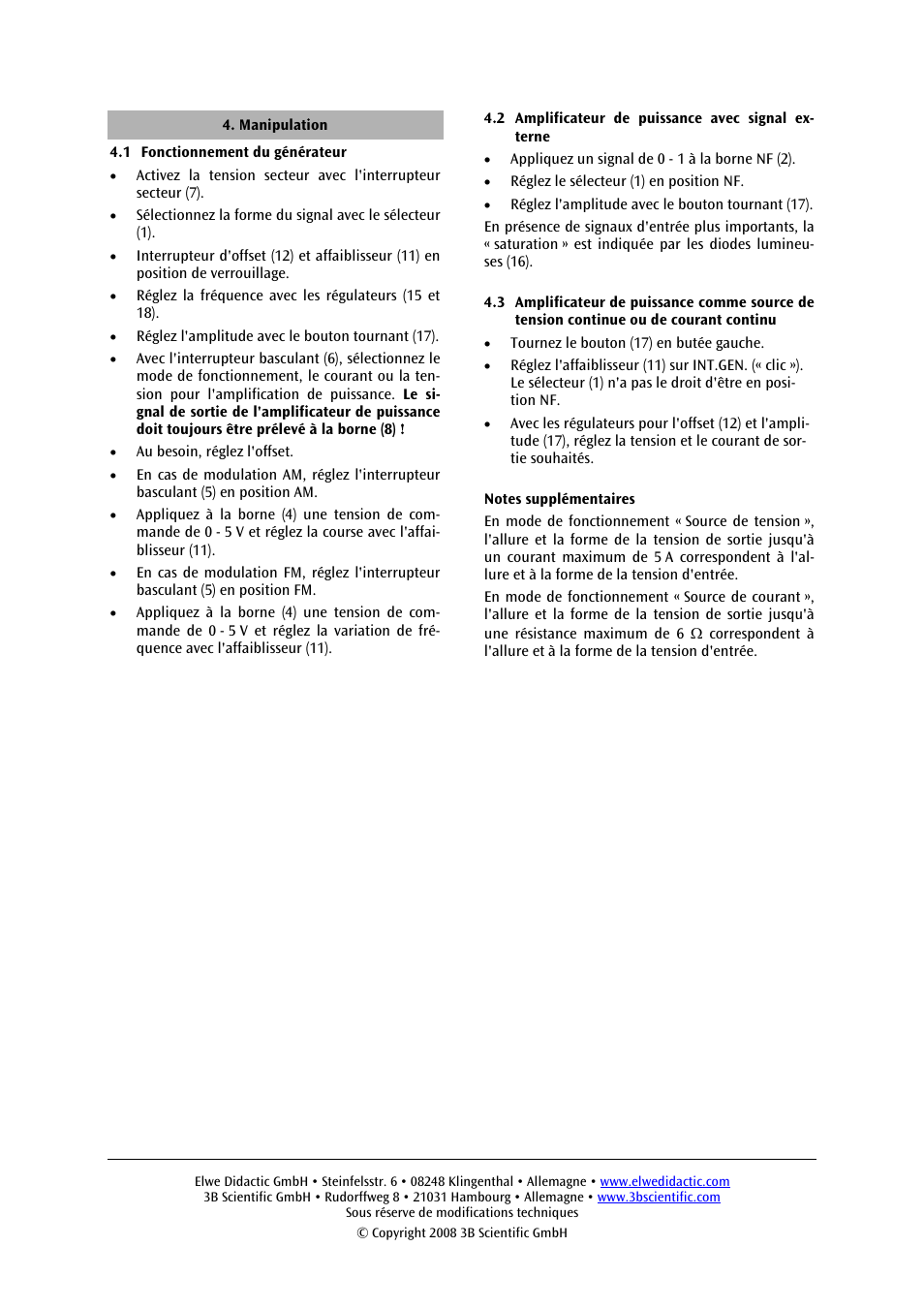 3B Scientific Power Function Generator (115 V, 50__60 Hz) User Manual | Page 11 / 24