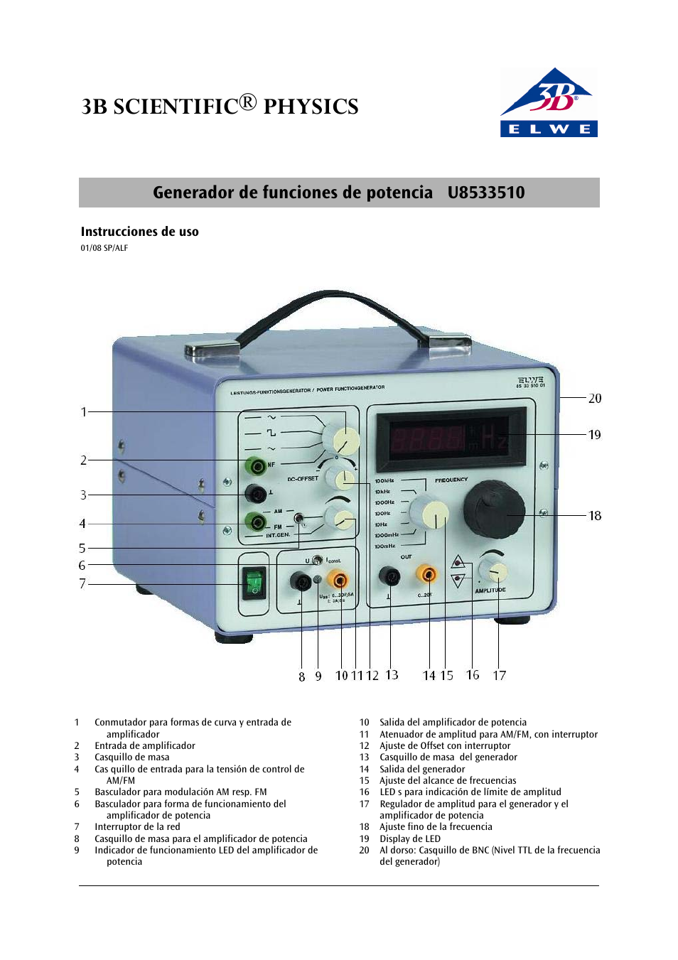 3b scientific® physics | 3B Scientific Power Function Generator (115 V, 50__60 Hz) User Manual | Page 17 / 24