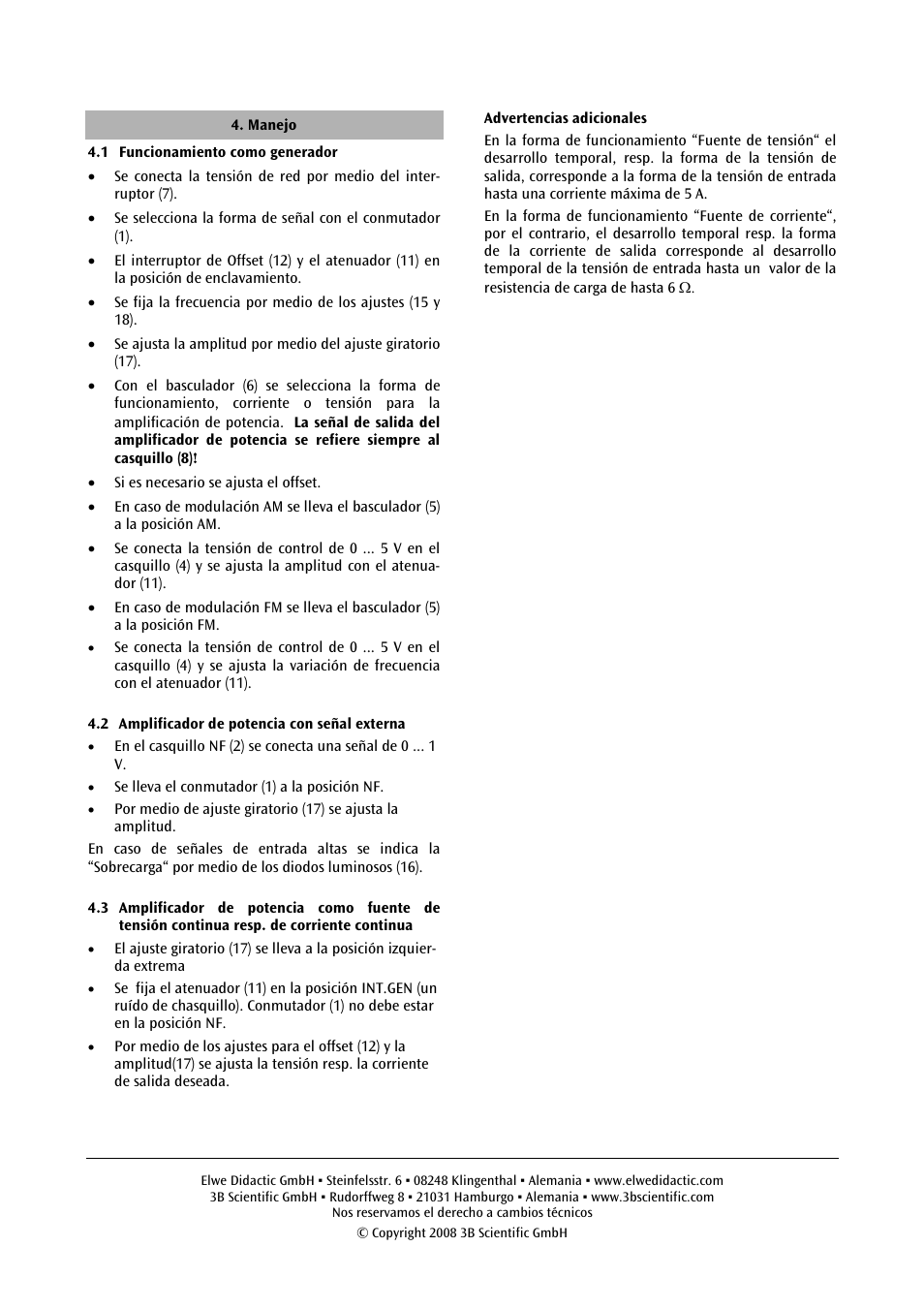 3B Scientific Power Function Generator (115 V, 50__60 Hz) User Manual | Page 19 / 24