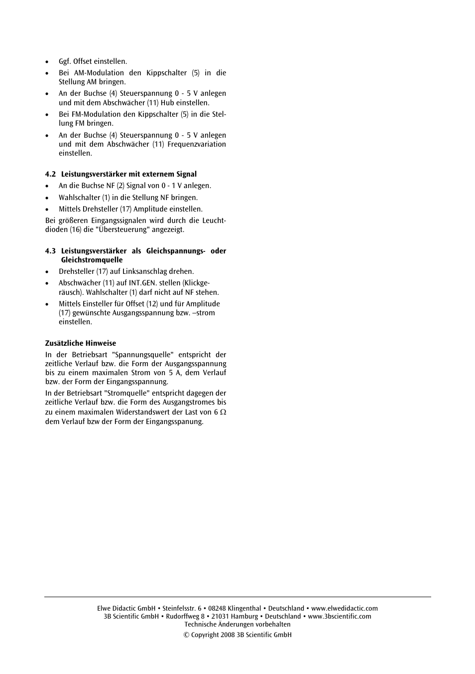 3B Scientific Power Function Generator (115 V, 50__60 Hz) User Manual | Page 3 / 24