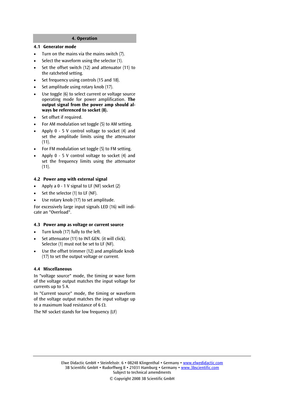 3B Scientific Power Function Generator (115 V, 50__60 Hz) User Manual | Page 7 / 24