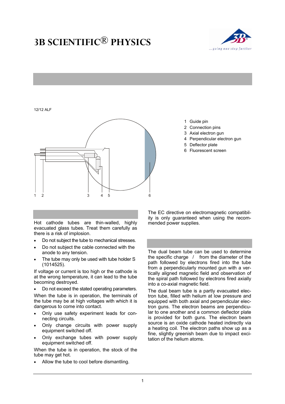 3B Scientific Teltron Dual Beam Tube S User Manual | 6 pages