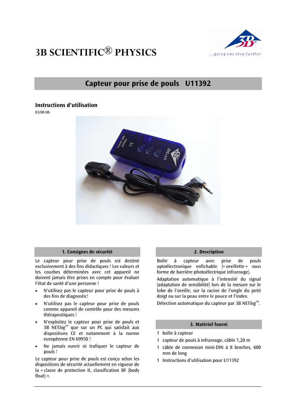 3b scientific® physics | 3B Scientific Human Pulse Sensor Box User Manual | Page 9 / 24