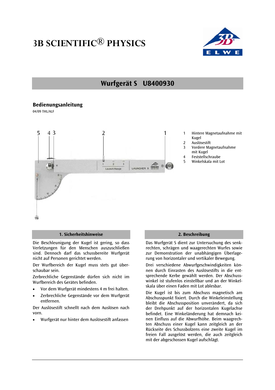 3B Scientific Launcher S User Manual | 12 pages