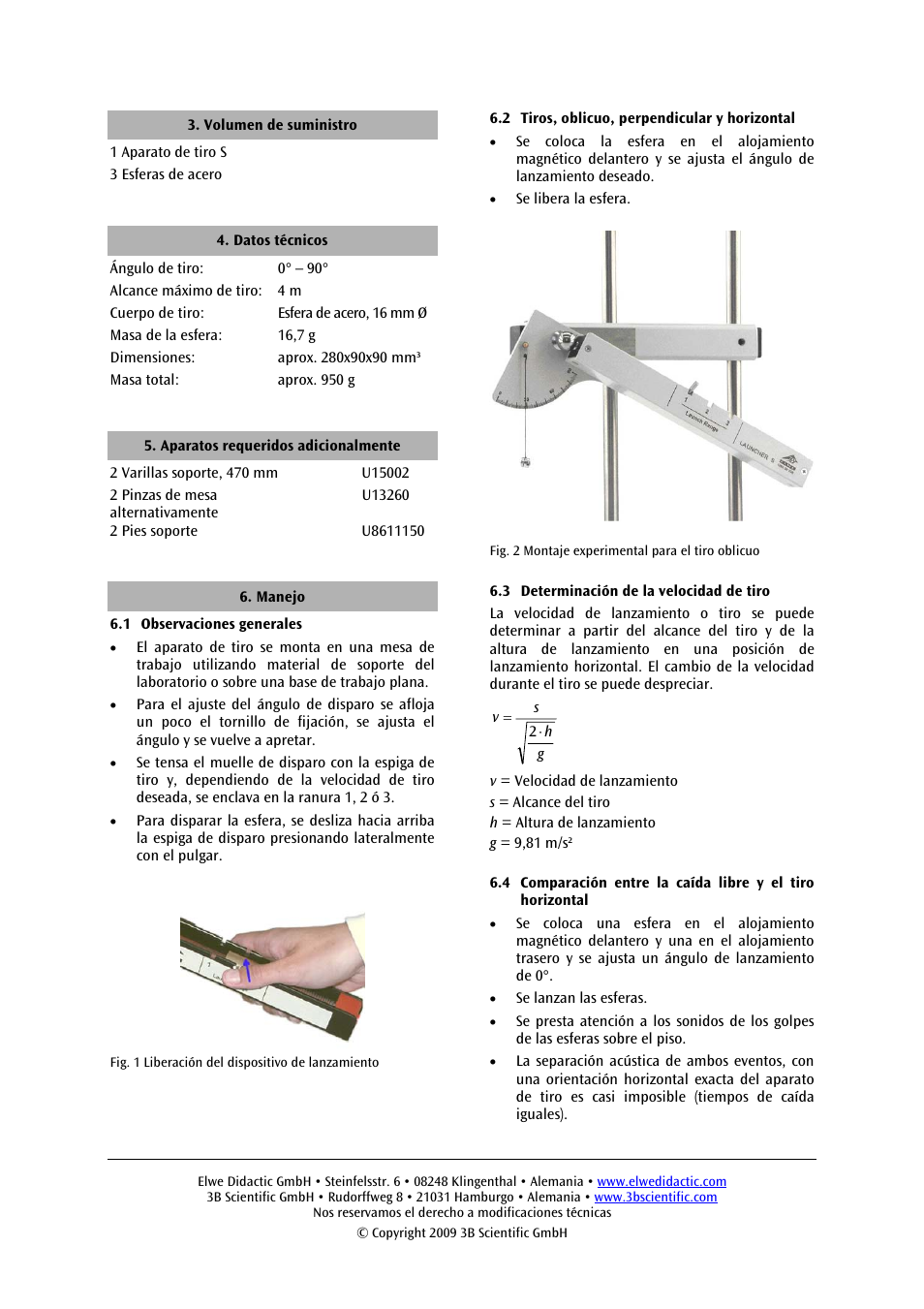3B Scientific Launcher S User Manual | Page 10 / 12