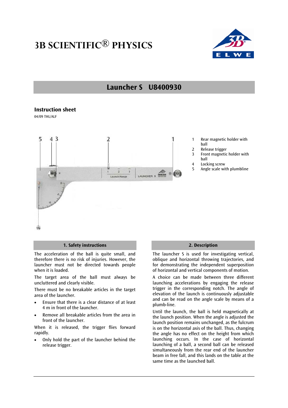 3b scientific® physics | 3B Scientific Launcher S User Manual | Page 3 / 12