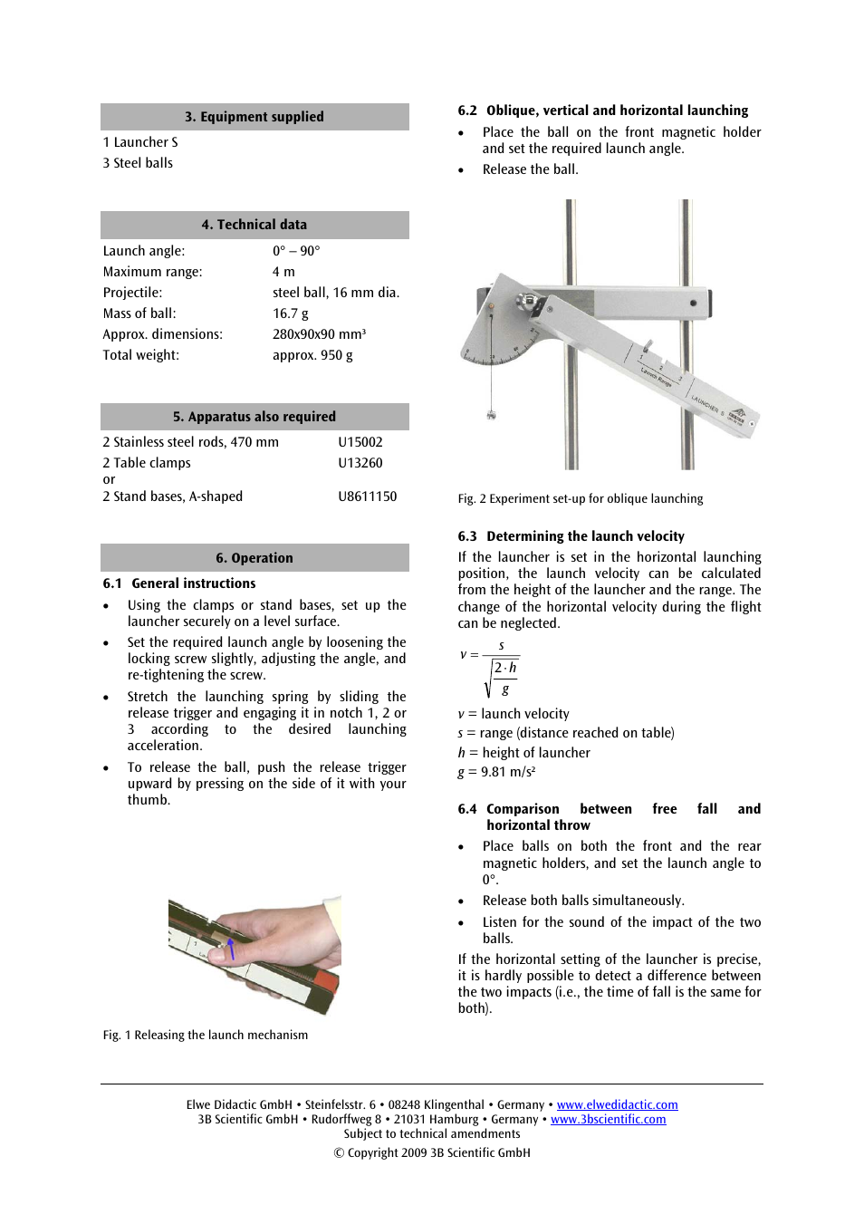 3B Scientific Launcher S User Manual | Page 4 / 12