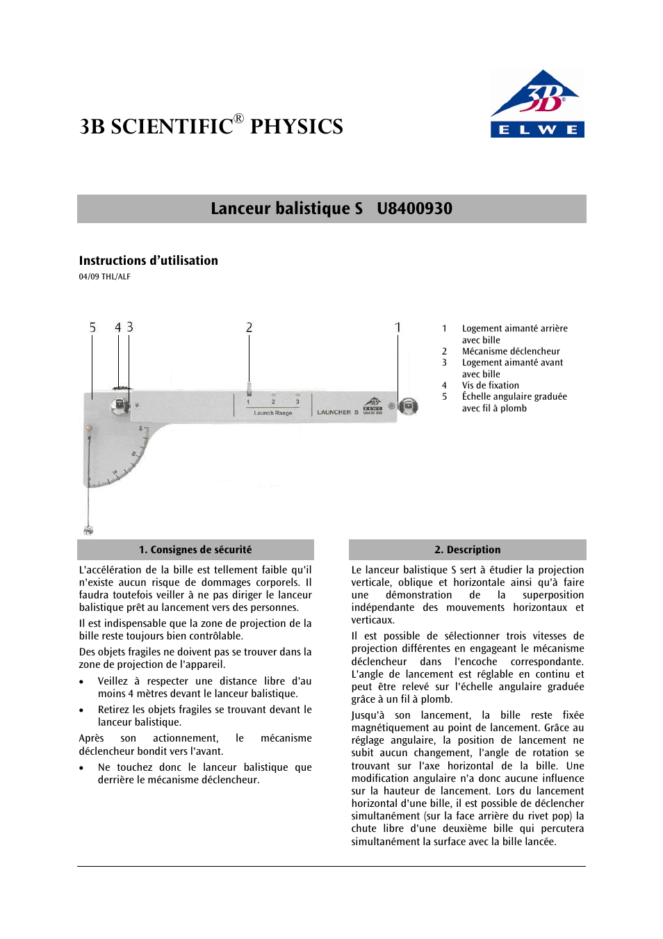 3b scientific, Physics | 3B Scientific Launcher S User Manual | Page 5 / 12