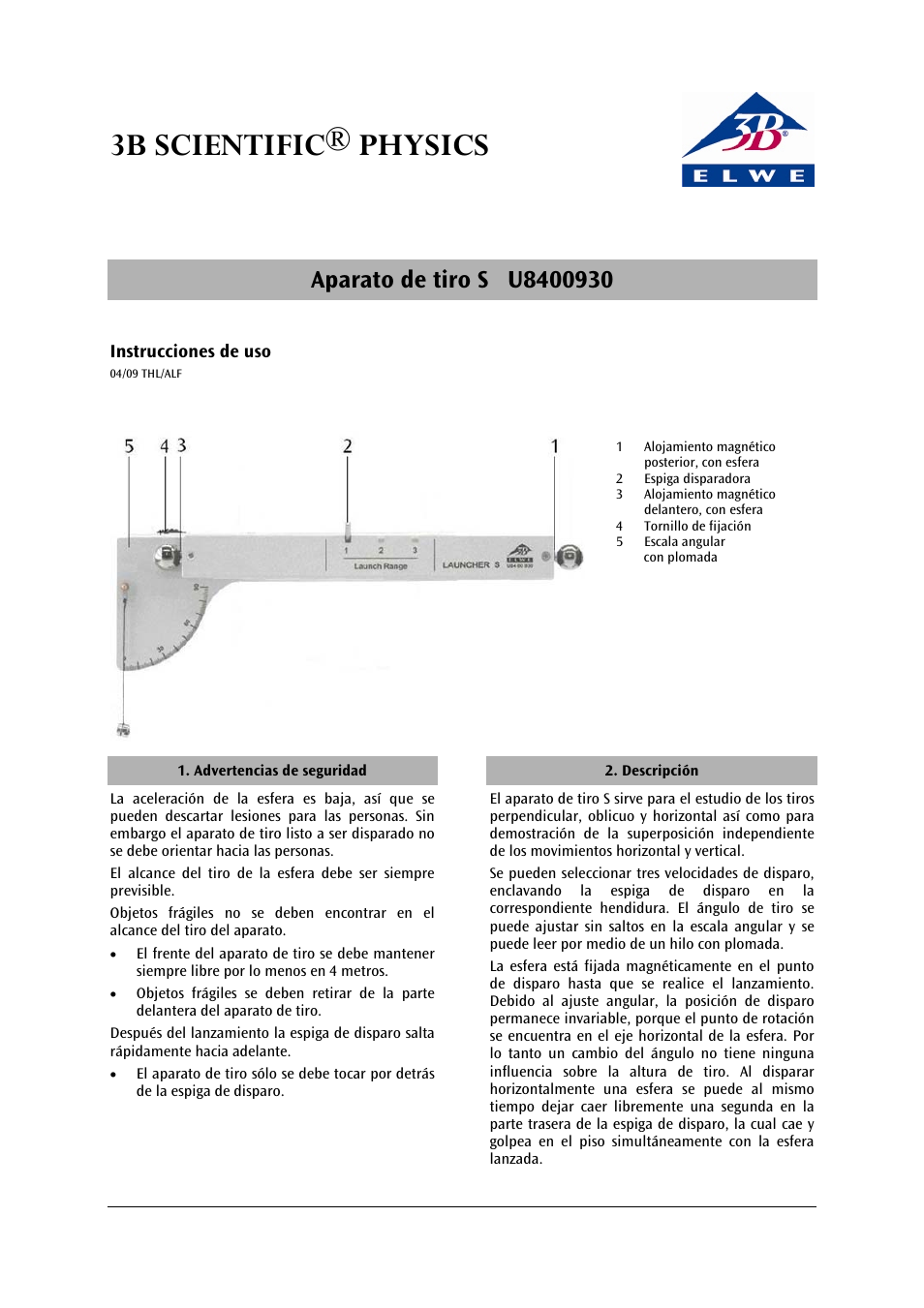 3b scientific® physics | 3B Scientific Launcher S User Manual | Page 9 / 12