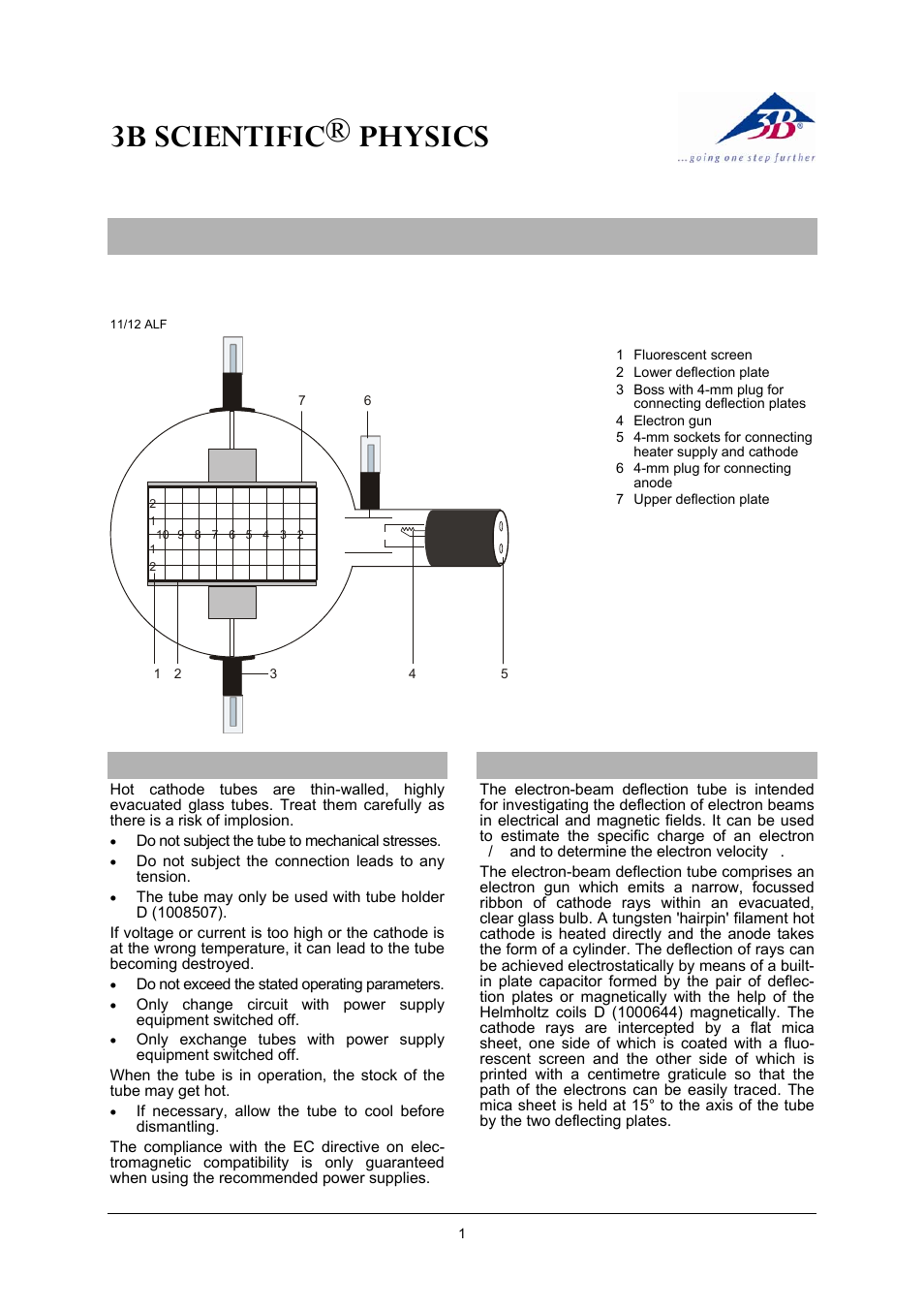 3B Scientific Electron Deflection Tube D User Manual | 6 pages