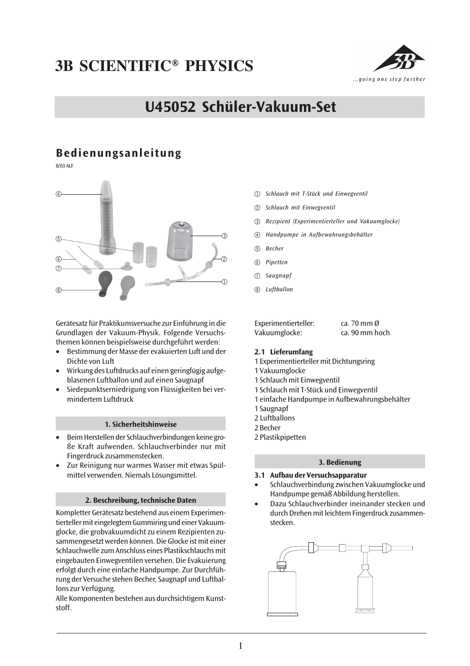 3B Scientific Vacuum Student Kit User Manual | 12 pages