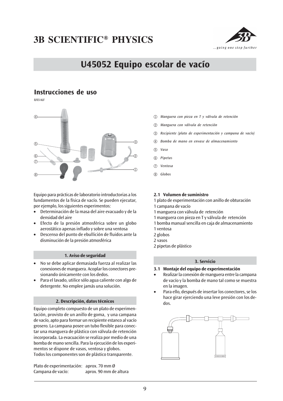 Instrucciones de uso | 3B Scientific Vacuum Student Kit User Manual | Page 9 / 12