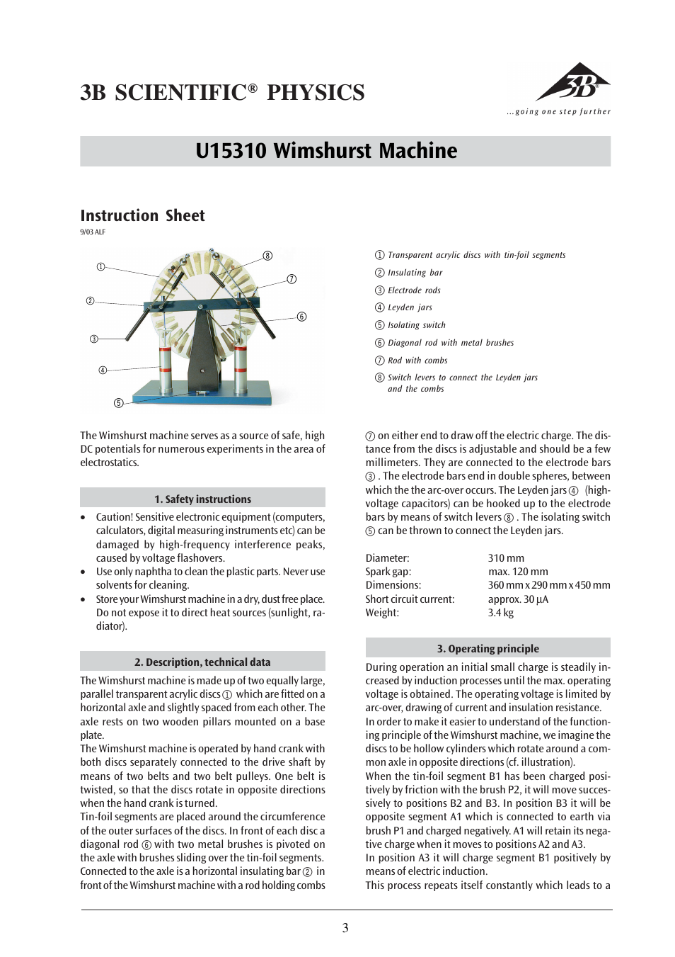 3B Scientific Wimshurst Machine User Manual | 2 pages