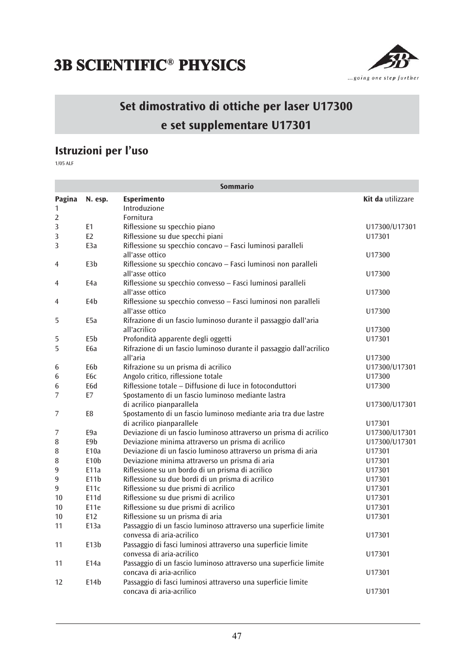 3b scientific, Istruzioni per l’uso | 3B Scientific Laser Optics Supplemental Set User Manual | Page 47 / 93