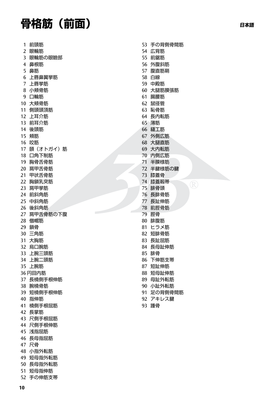 骨格筋（前面 | 3B Scientific The Human Musculature Chart, front User Manual | Page 10 / 13