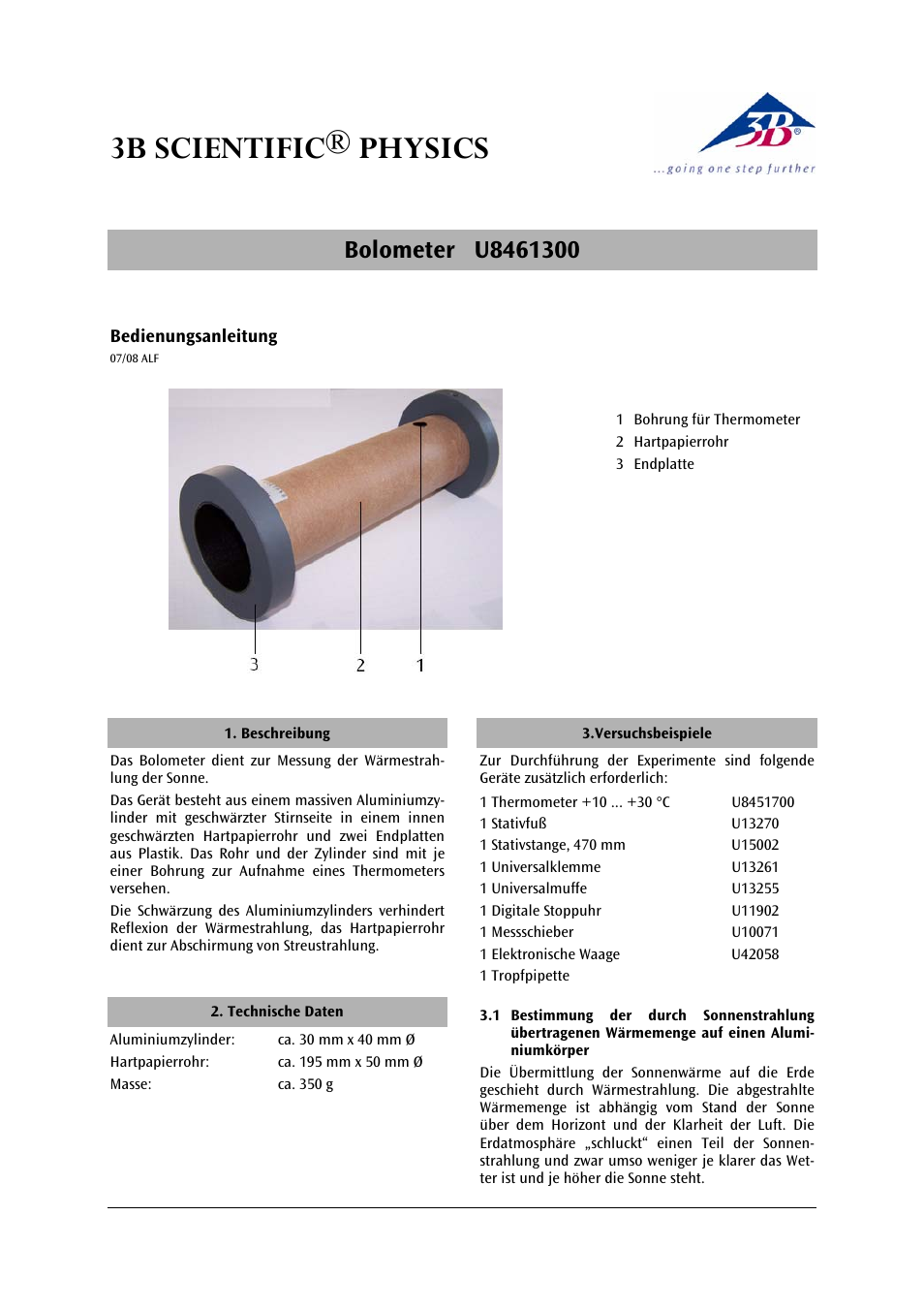 3B Scientific Bolometer User Manual | 12 pages