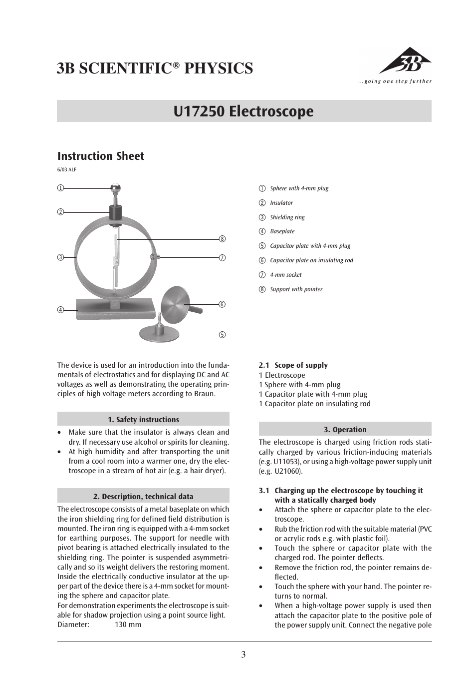 3B Scientific Electroscope User Manual | 2 pages