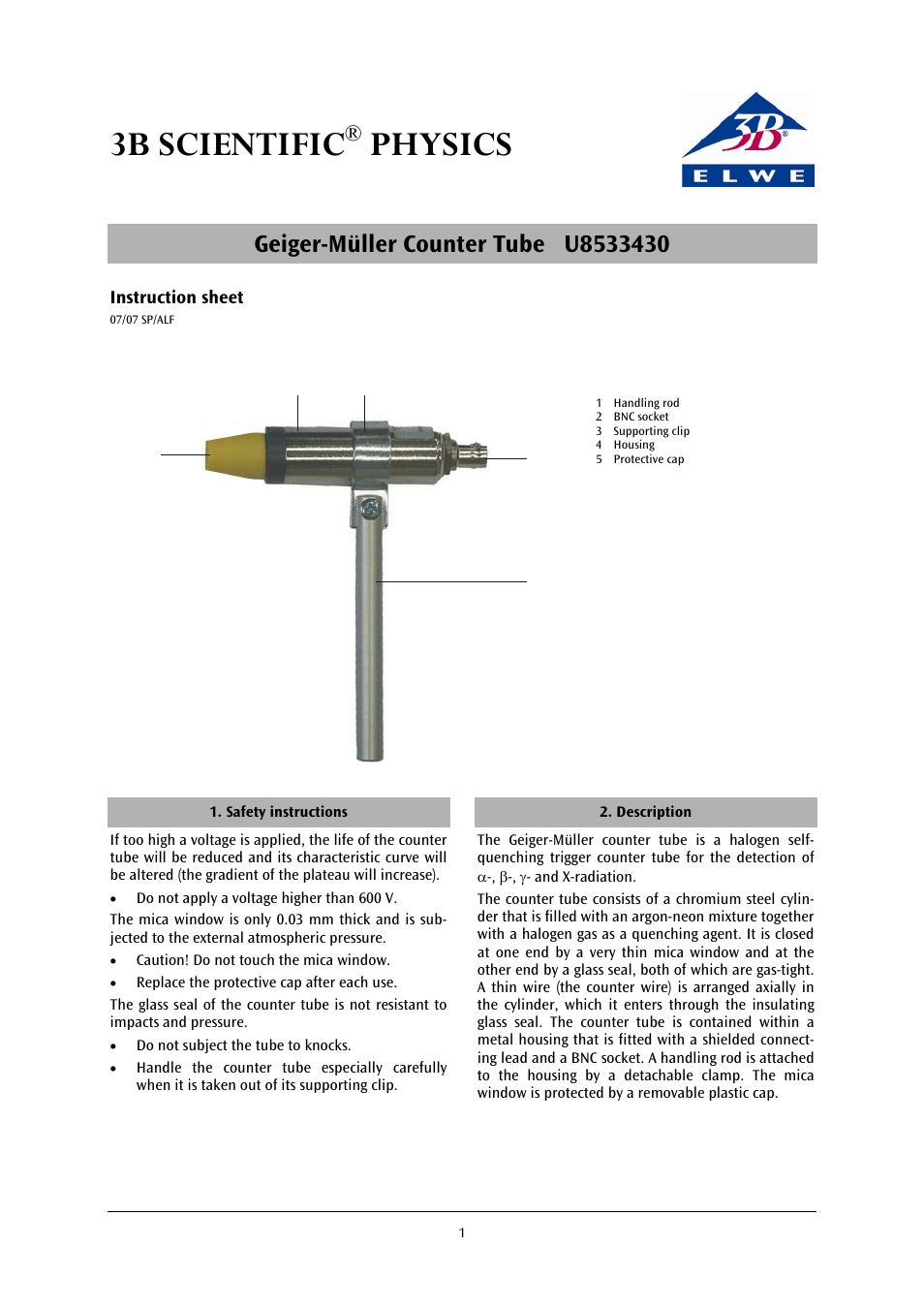 3B Scientific Geiger-Muller Counter Tube User Manual | 2 pages