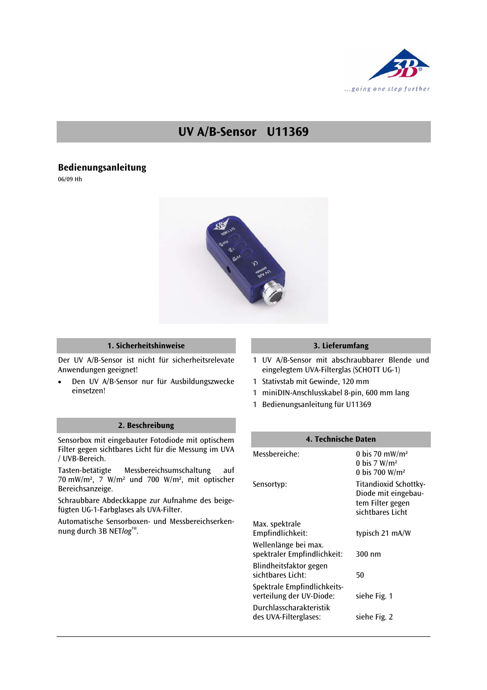 3B Scientific UV A__B Sensor User Manual | 24 pages