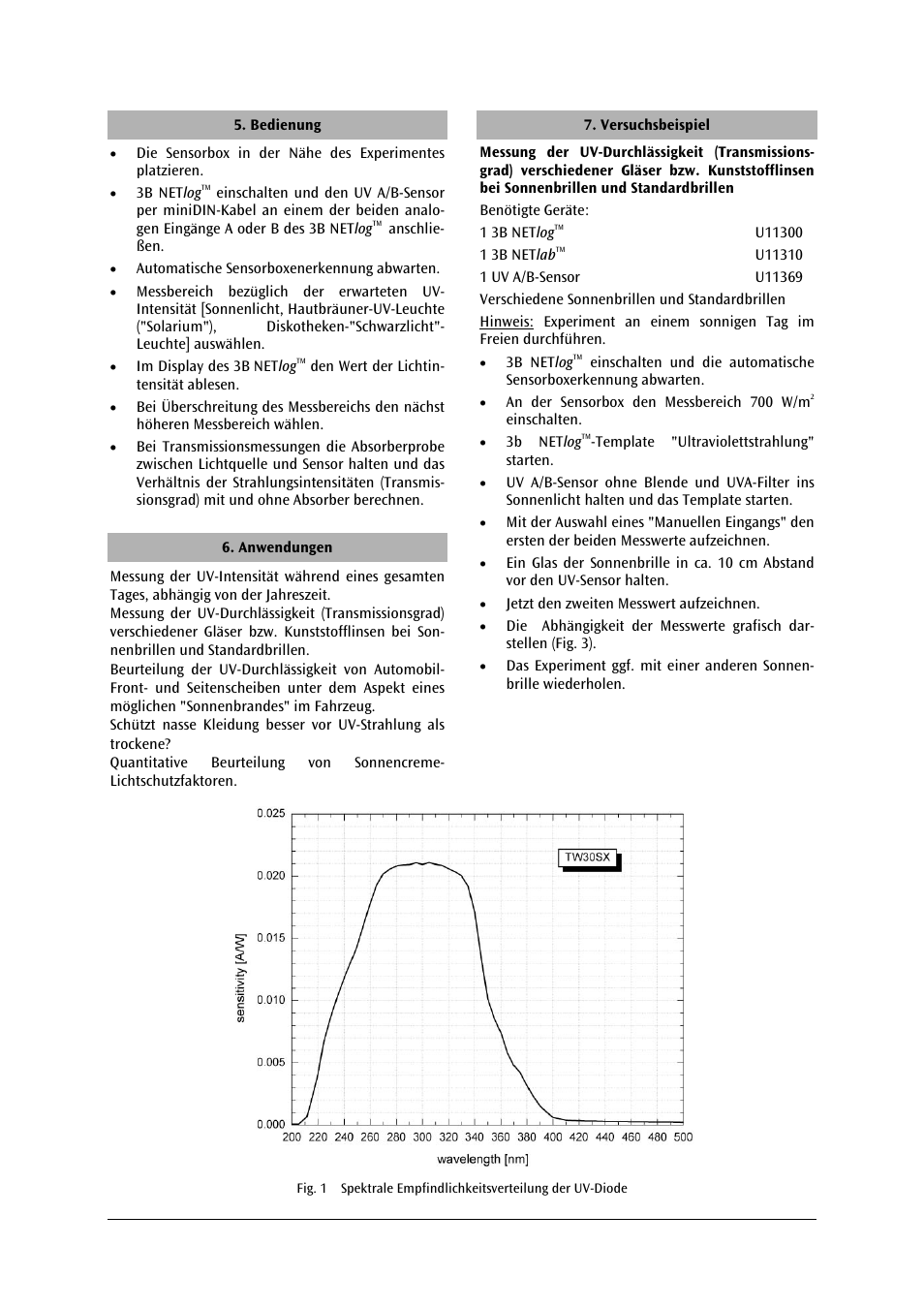 3B Scientific UV A__B Sensor User Manual | Page 2 / 24
