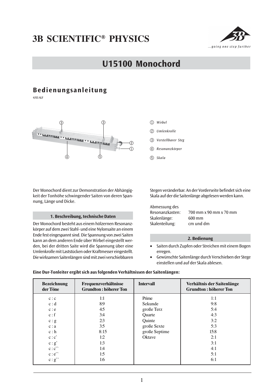 3B Scientific Demonstration Monochord User Manual | 12 pages