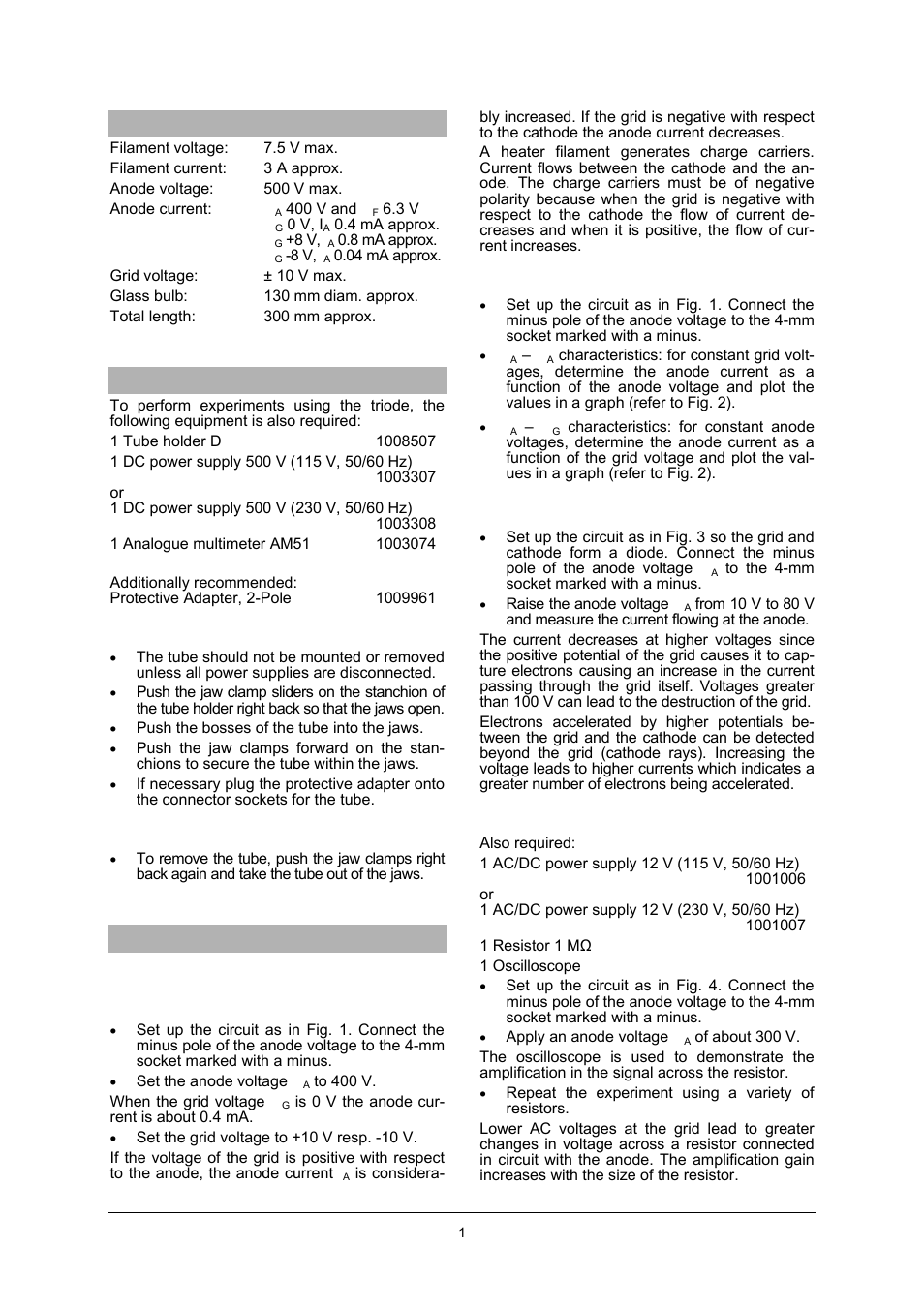 3B Scientific Teltron Triode D, Vacuum User Manual | Page 2 / 6