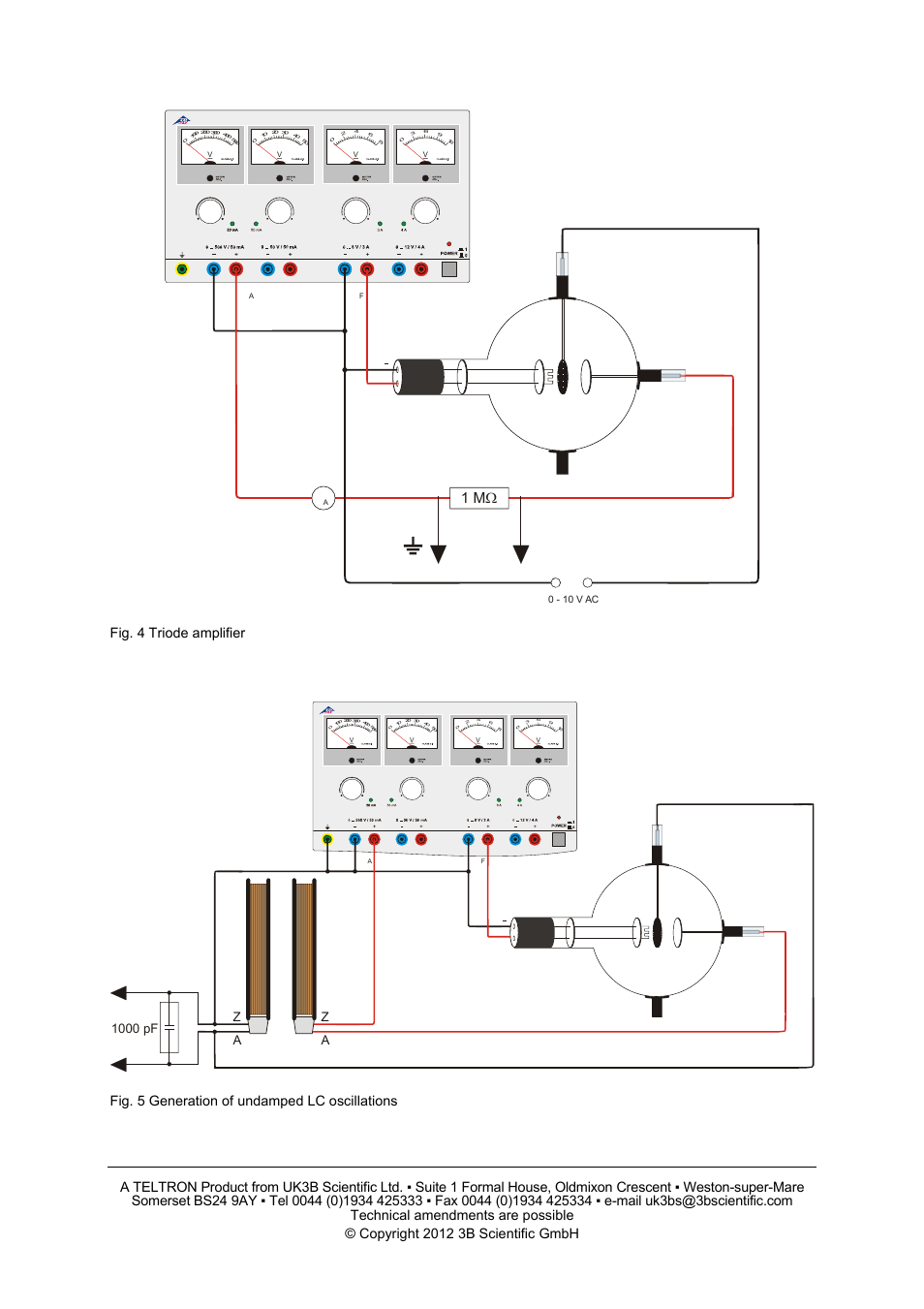 1 m ω, Fig. 4 triode amplifier, Fig. 5 generation of undamped lc oscillations | Za a 1000 pf | 3B Scientific Teltron Triode D, Vacuum User Manual | Page 5 / 6