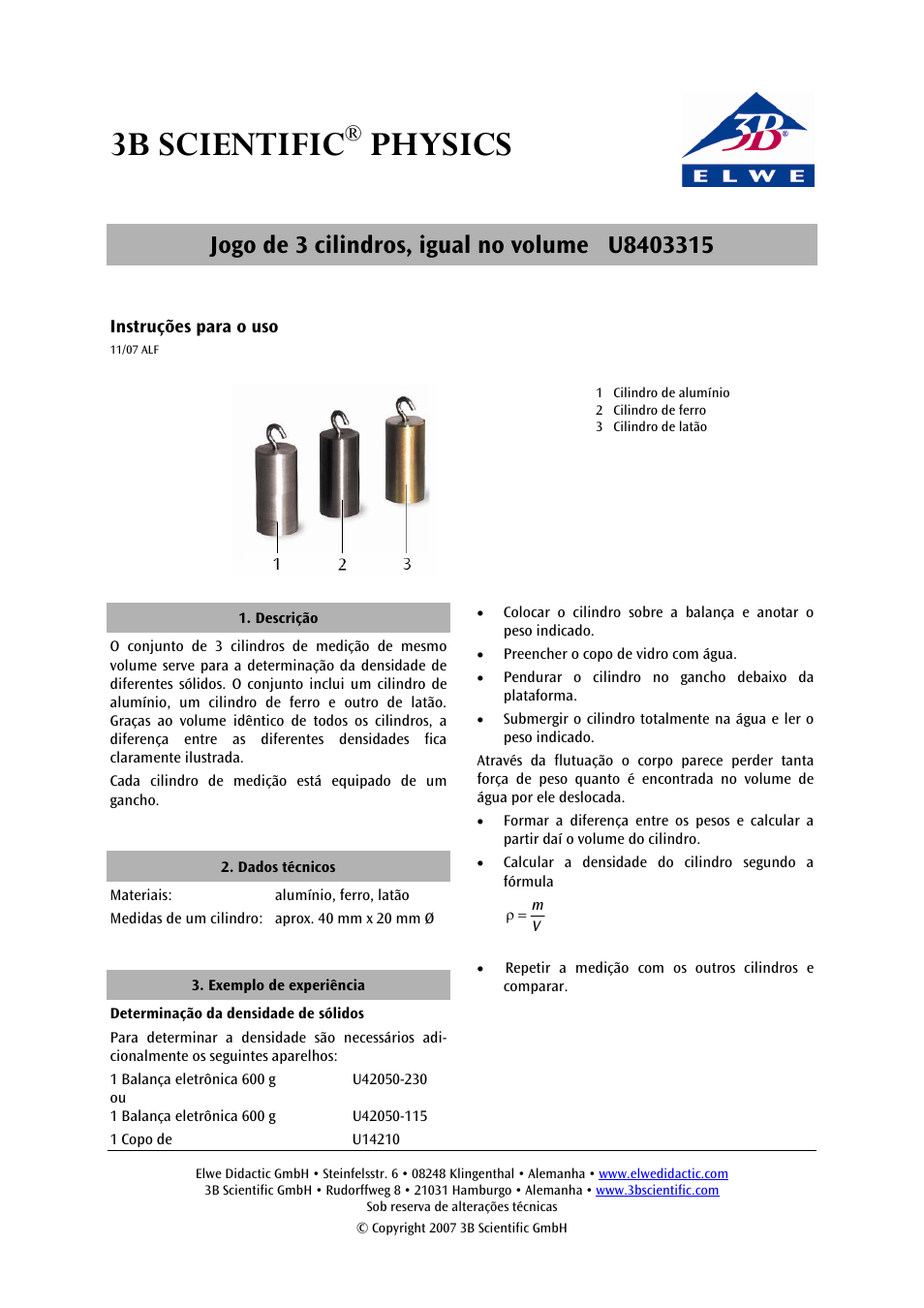 3b scientific, Physics | 3B Scientific Set of 3 Cylinders, Equal in Volume User Manual | Page 6 / 6