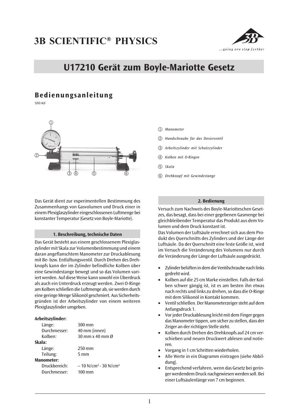 3B Scientific Boyle's Law Apparatus User Manual | 12 pages