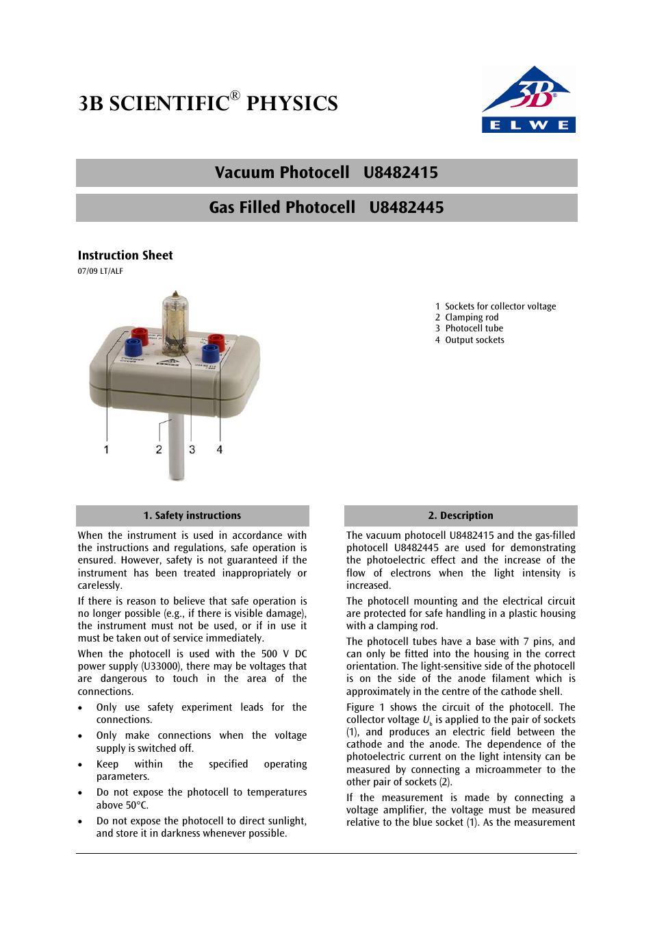 3B Scientific Photoelectric Effect Vacuum Cell User Manual | 4 pages