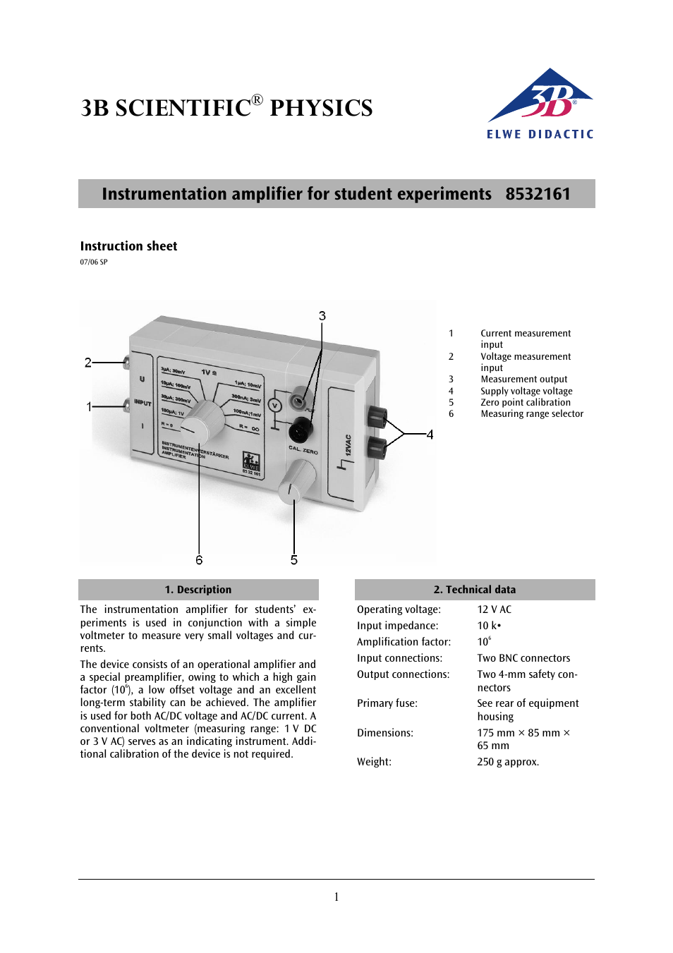 3B Scientific Measuring Amplifier S User Manual | 2 pages