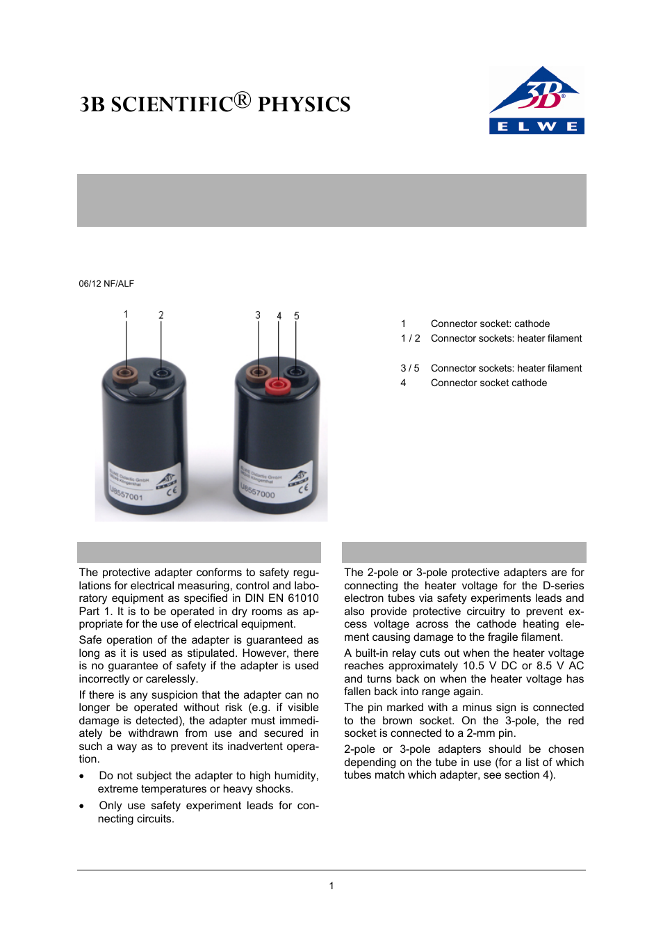 3B Scientific Protective Adapter, 3-Pole User Manual | 2 pages