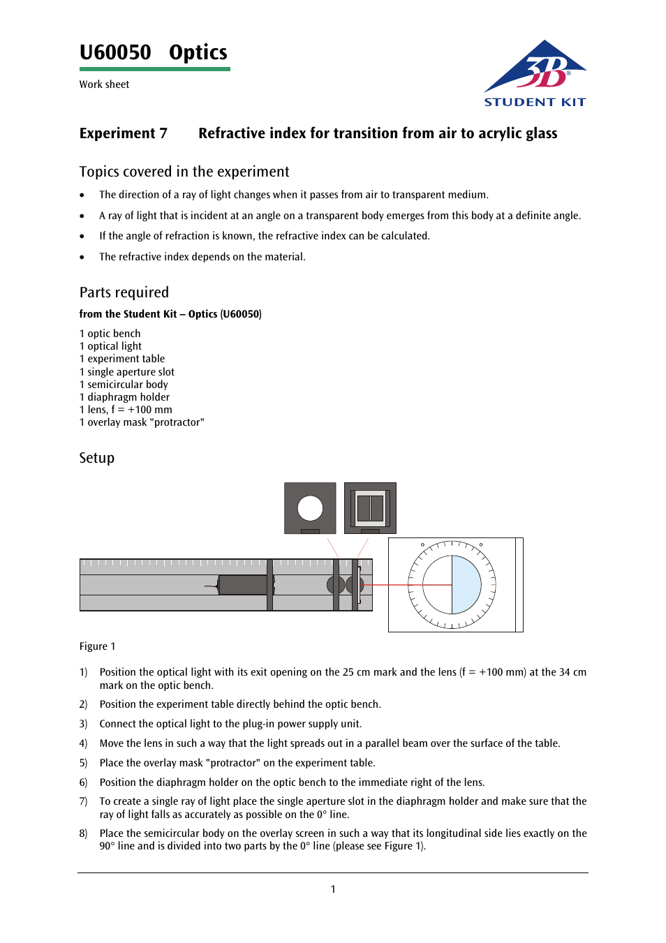 3B Scientific Basic Optics Kit (115 V, 50__60 Hz) User Manual | 4 pages