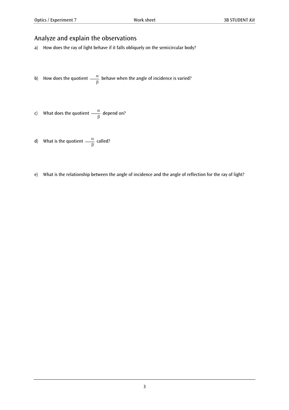 Analyze and explain the observations | 3B Scientific Basic Optics Kit (115 V, 50__60 Hz) User Manual | Page 3 / 4