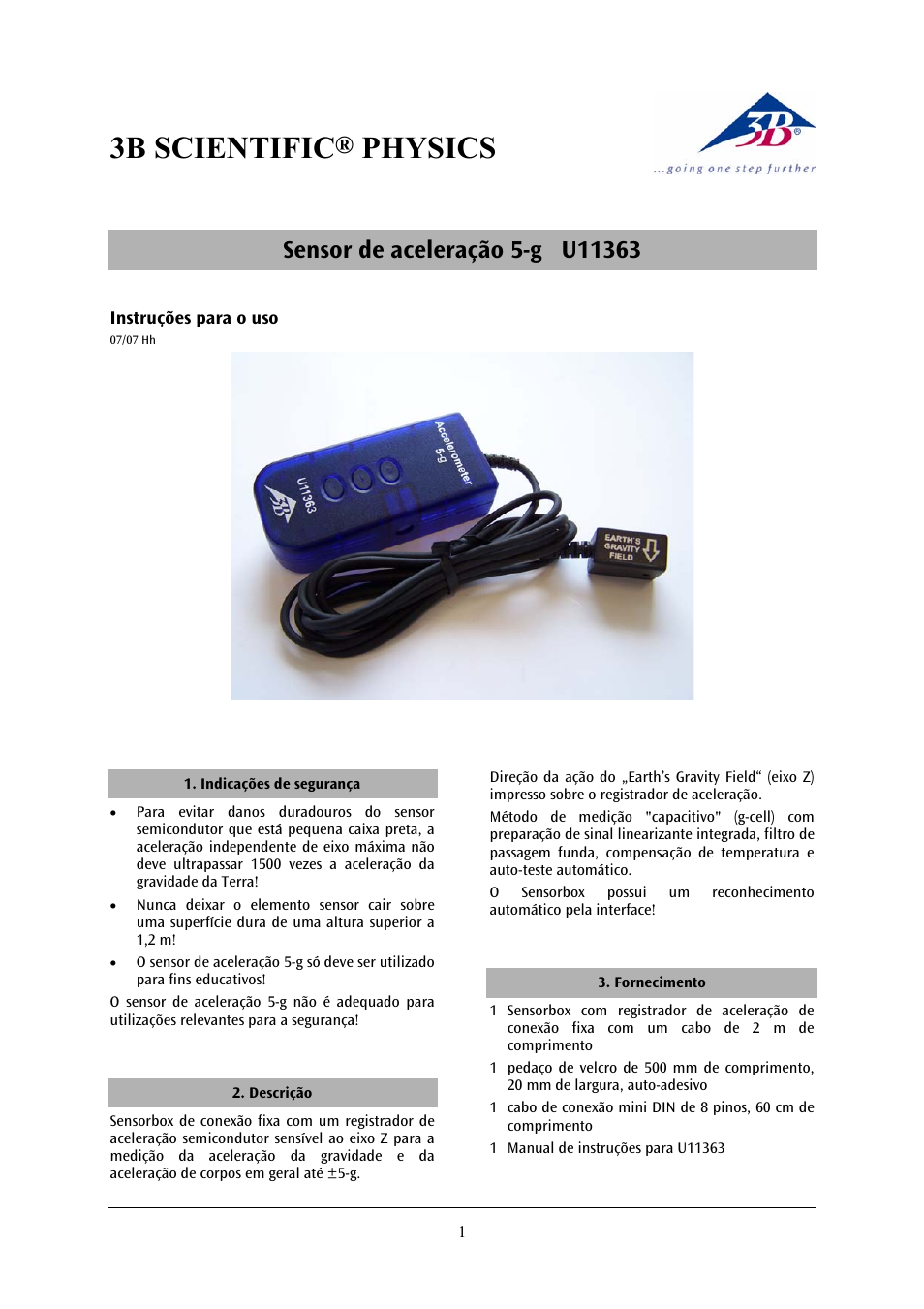 3b scientific, Physics | 3B Scientific Acceleration Sensor, ±5g User Manual | Page 11 / 12