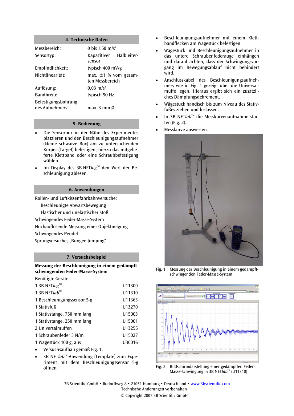 3B Scientific Acceleration Sensor, ±5g User Manual | Page 2 / 12