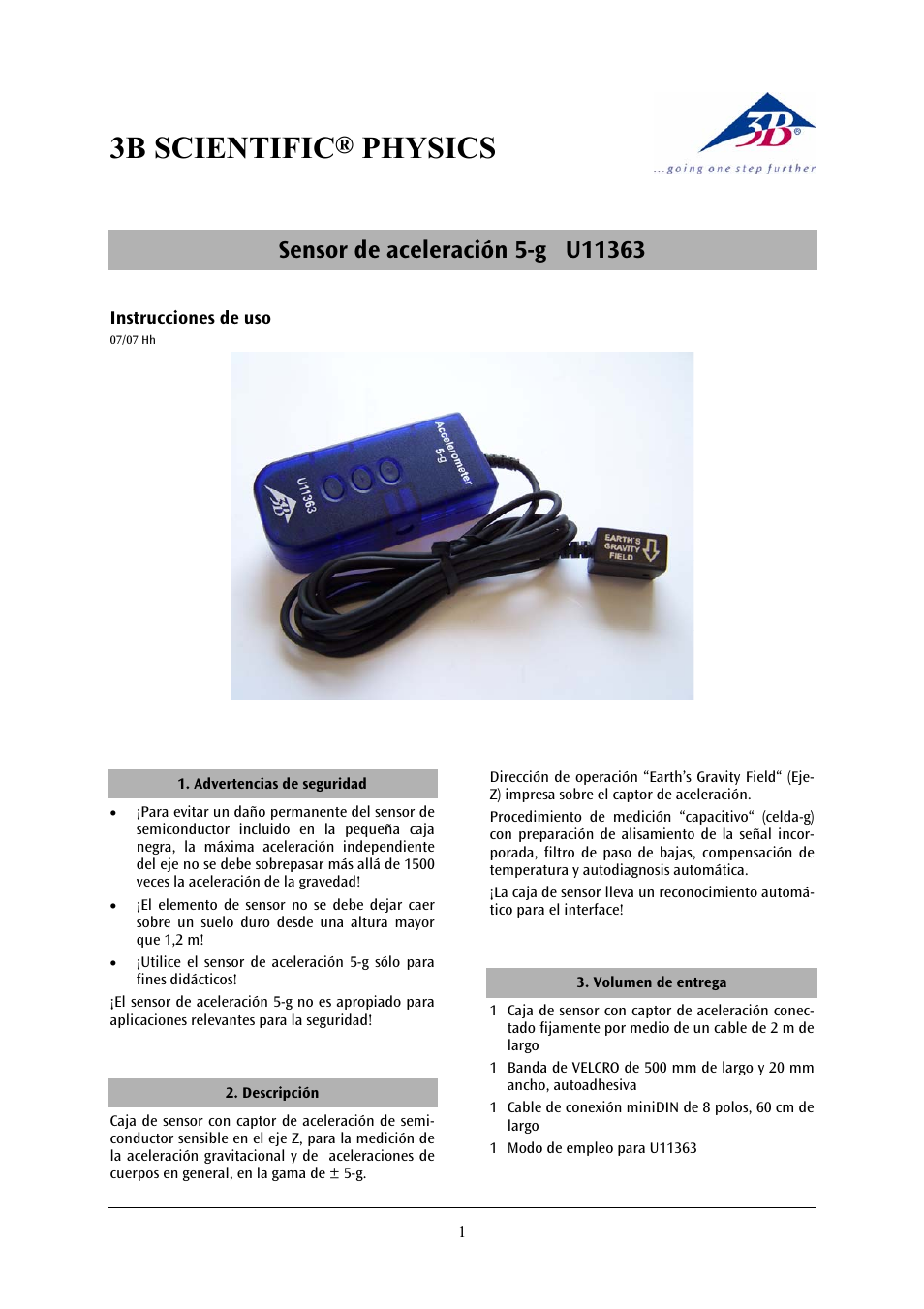 3b scientific, Physics | 3B Scientific Acceleration Sensor, ±5g User Manual | Page 9 / 12