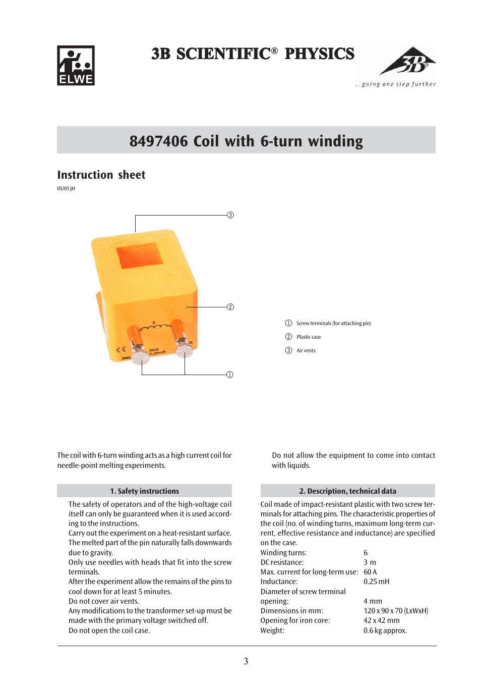 3B Scientific High Current Coil User Manual | 2 pages