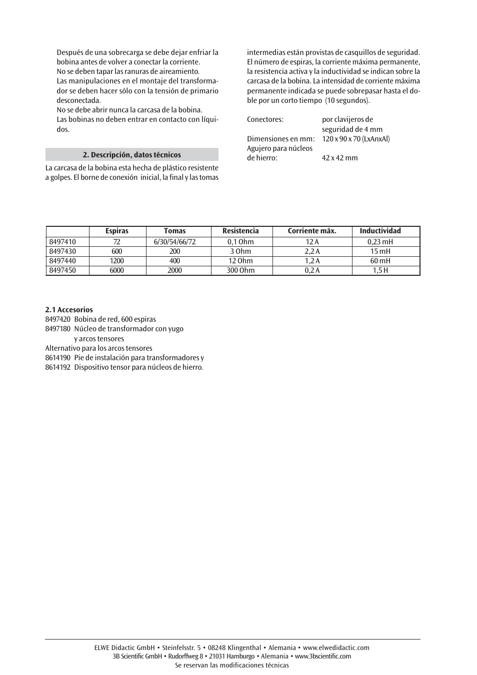 3B Scientific Coil D with 6000 Taps User Manual | Page 10 / 12