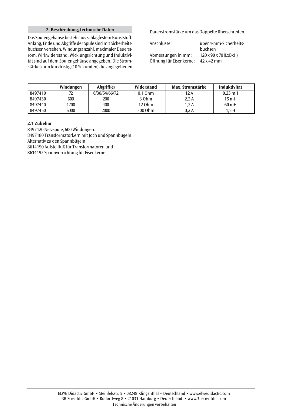 3B Scientific Coil D with 6000 Taps User Manual | Page 2 / 12