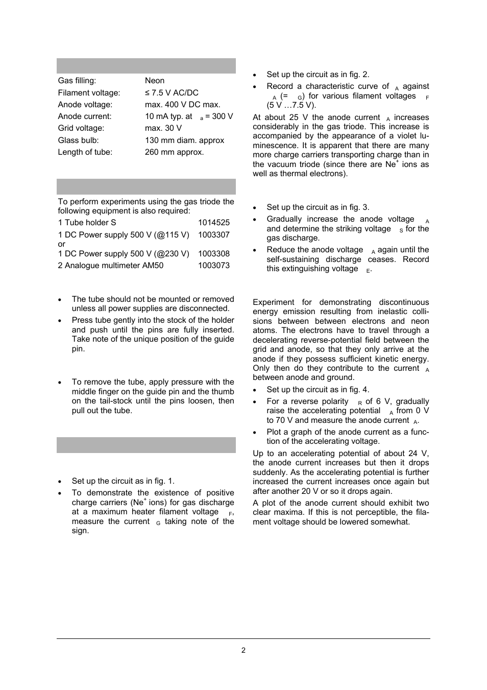 3B Scientific Teltron Triode S, Neon-filled User Manual | Page 2 / 4