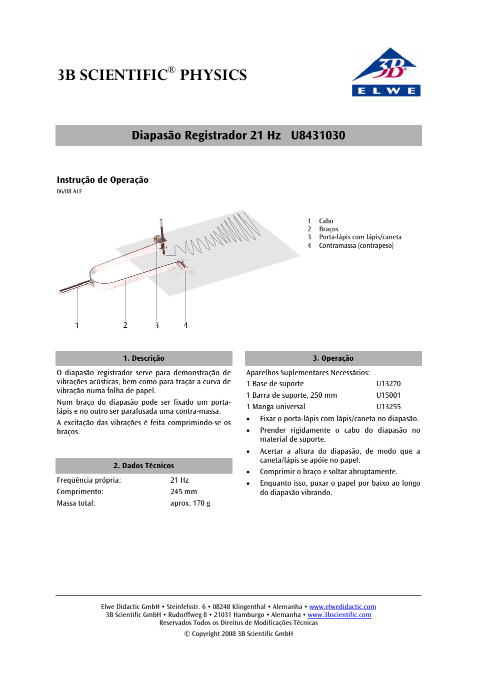 3b scientific, Physics | 3B Scientific Tuning Fork 21 Hz with Plotter Pen User Manual | Page 11 / 12